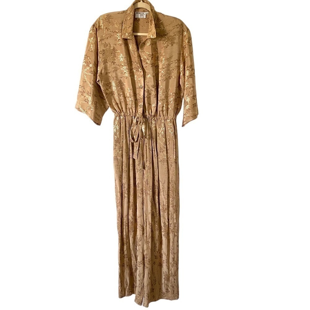 Vintage 70s Jumpsuit Pants Gold Festive Holiday New Years Eve Womens 10 Medium